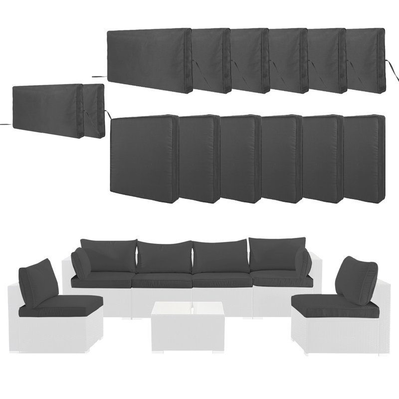 14pack Cushion Slipcovers For 6 Patio , Grey Outdoor Covers With Zipper Slipcovers, 6 Seat And Cushions, Gray