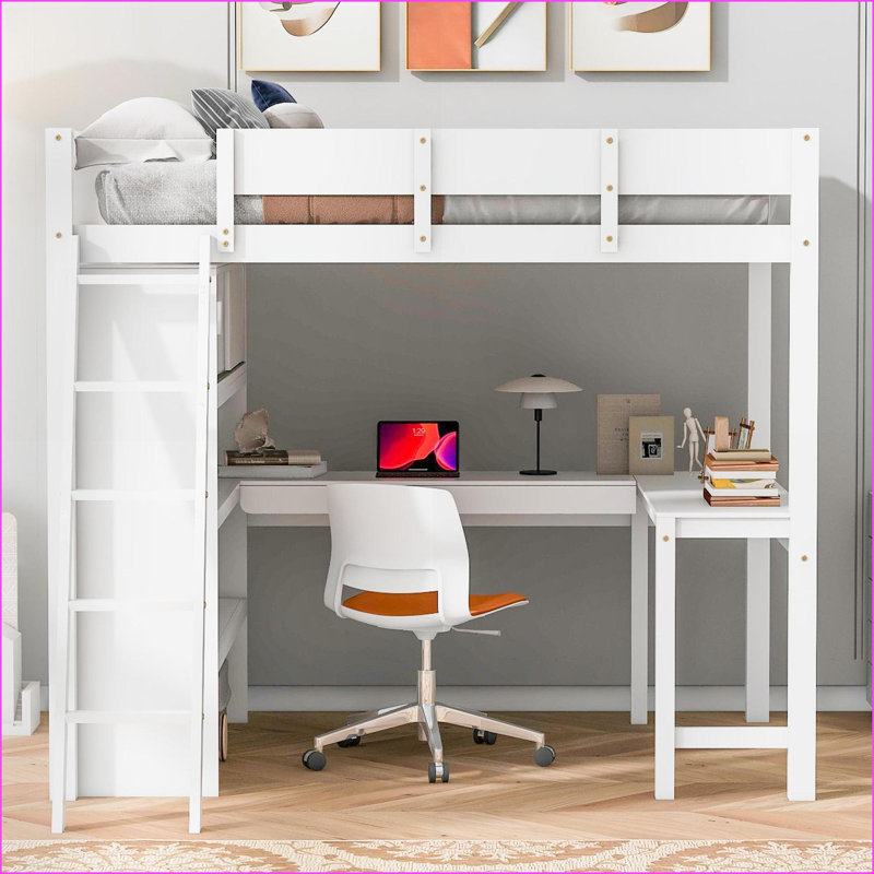 Lit mezzanine double avec bureau Pinewood Tablettes - blanc, Blanc