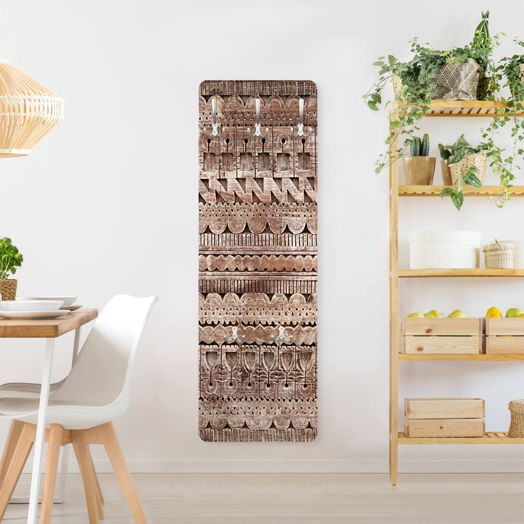 Old Decorated Moroccan Door in Essaouira Wall Mounted Coat Rack