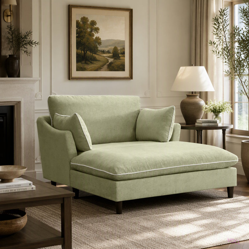 Canapé-lit moderne avec méridienne de 130 cm (51,2 pouces) et coussins pour le salon et la chambre., Chenille verte