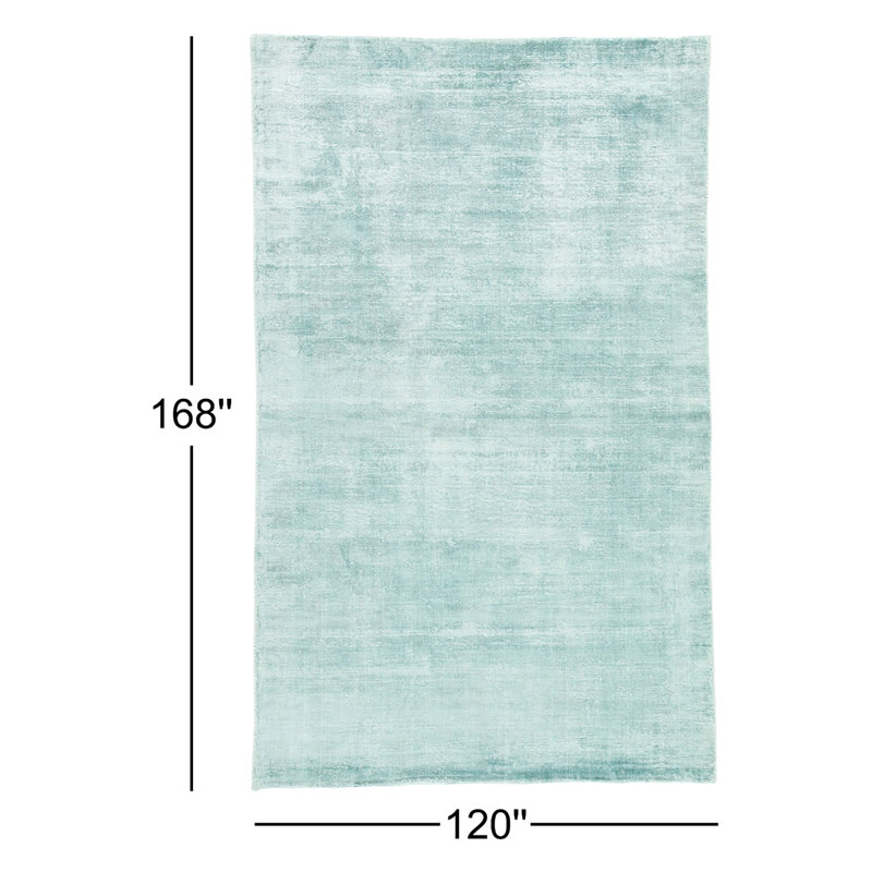 Tapis bleu turquoise tissé à la main Owens, Rectangle de 10 pi x 14 pi