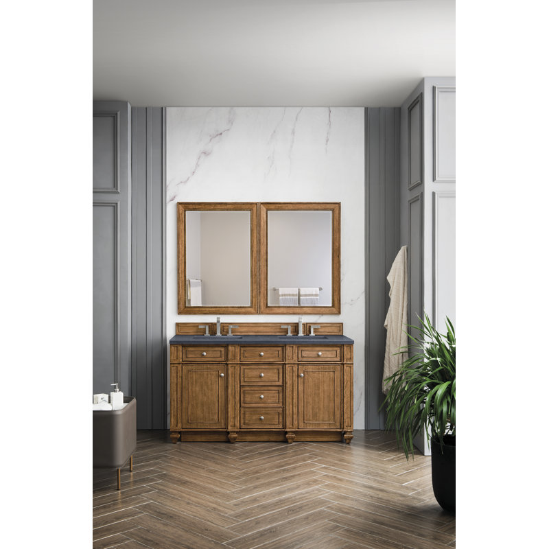 Bristol 60'' W Double Vanity, Saddle Brown, Charcoal Soapstone, 8" Widespread