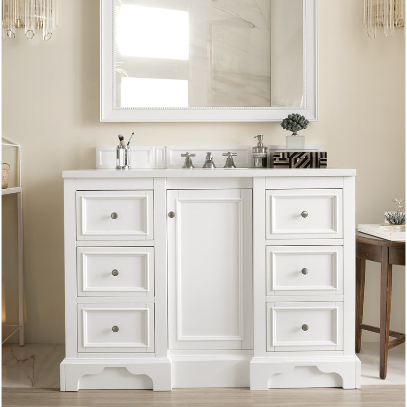 De Soto 48'' W Single Vanity, Bright White, Cala Blue Quartz, 8" Widespread