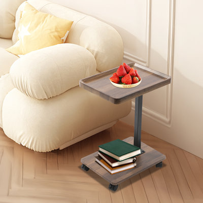 Table d'appoint avec table d'appoint en forme de C et roulettes pour canapé