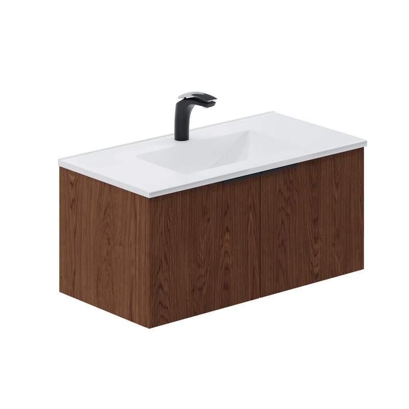 36" Single Vanity Set, Base, Ceramic Top, Walnut
