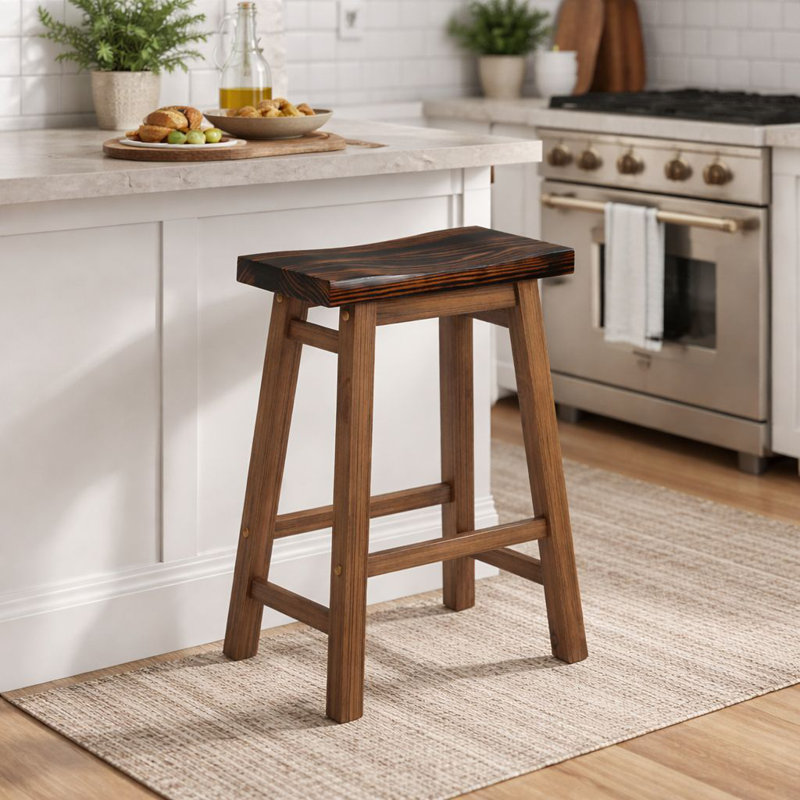 Alessandro Counter Stool with Solid Wood Frame, Barnwood Wire-Brush, Counter Stool (24" Seat Height), 1