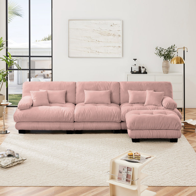 Canapé modulaire modulaire, canapé surdimensionné en forme de L, Rose, 3, H 35,4 po x l 133,8 po x P 36 po