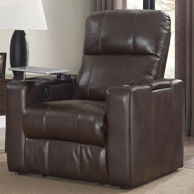 Staciee Faux Leather Power Recliner, Chocolate Faux leather