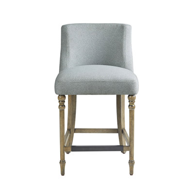 Blue Upholstered Counter Stool, 25" Height, Solid Wood Legs, Footrest For Durability, Modern Dining Room Chair, Assembly Needed Stool - Legs Required & Tool Supplied