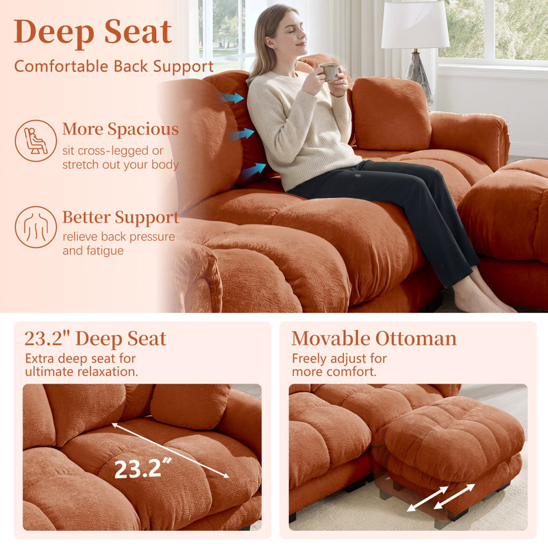 Canapé modulaire surdimensionné de 130 po en chenille surdimensionné de 130 po pour 4 personnes avec assise profonde et repose-pieds mobile