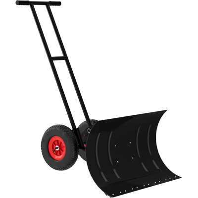 Pelle à neige 29 po x 16,5 po pour allée avec roues Poussoir à neige robuste en métal avec poignée réglable et lame inclinée à 5 positions pour le trottoir