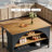 Kitchen Island With 3 Storage Shelves, 55 Inch Farmhouse Kitchen Shelf Bar Table With Large Worktop-458592064