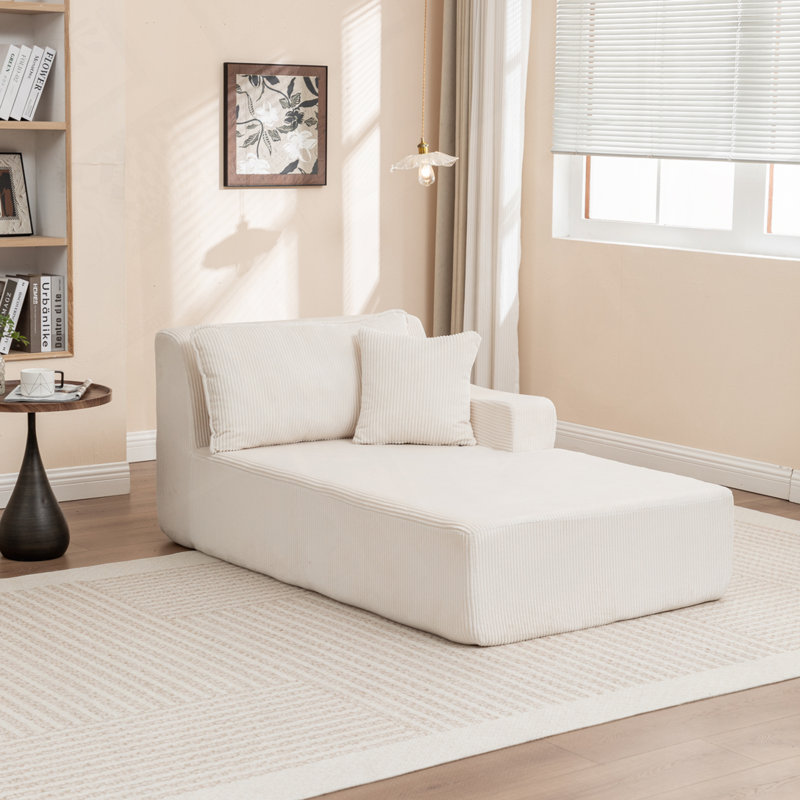 Canapé-lit rembourré Corduroy, Orienté à droite, Beige
