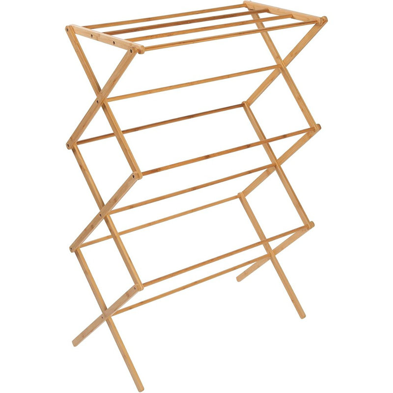 Bamboo Clothes Drying Rack, Natural Finish, Sturdy Foldable Laundry Rack, Space-Saving Portable Design For Clothes, Towels, Blankets & Delicates, Indoor & Outdoor Use, Modern Eco Style