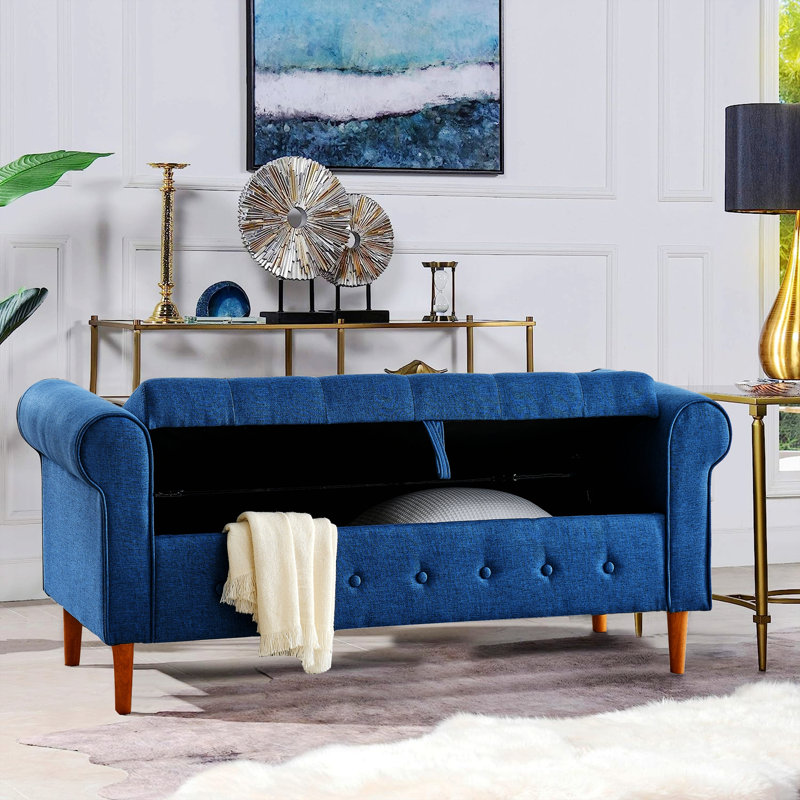 Dalchand Upholstered Ottoman, Blue Fabric