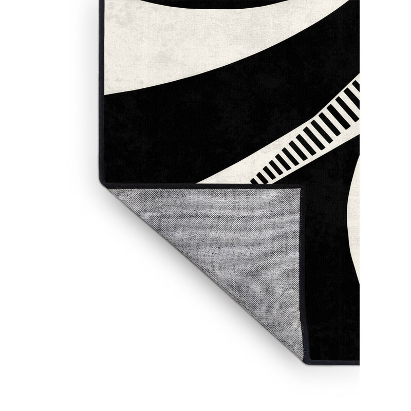 Tapis à motifs géométriques lavables à la machine à motif géométrique bleu et noir, 7 x 9