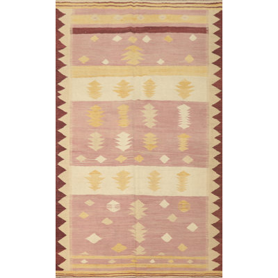 Tapis rose en laine tissé à la main kilim 5 x 8