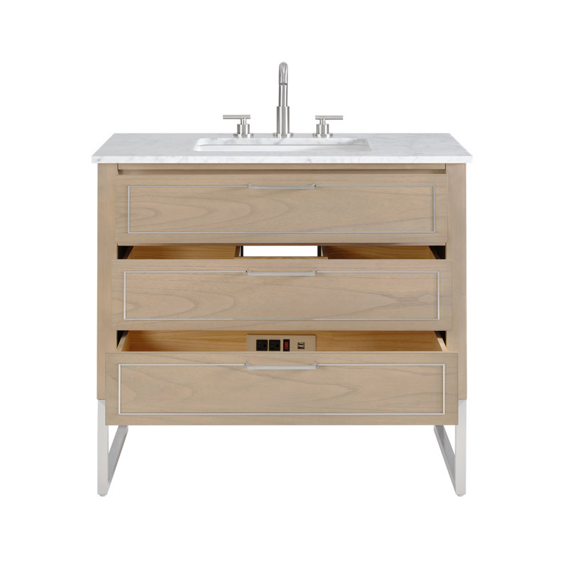 Markham 36'' Single Bathroom Vanity with Top, Cashmere Gray, Carrara Marble, Brushed Nickel