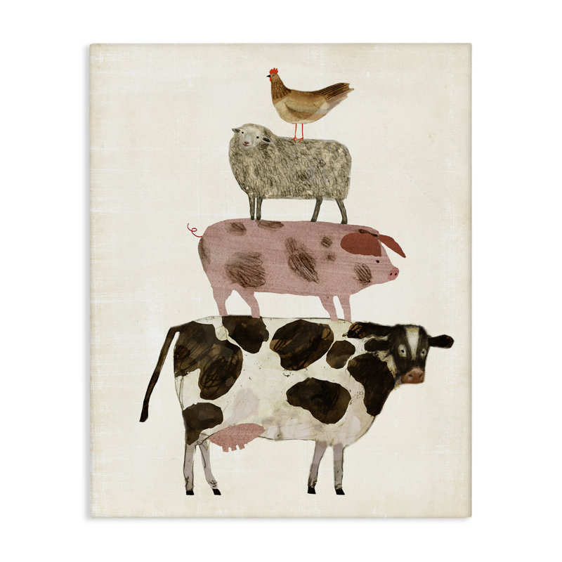 «Cow Sheep Pig and Chicken Barnyard Buds Stacked Farm Animals», reproduction d'impression, H 18 po x l 12,5 po x P 0,5 po