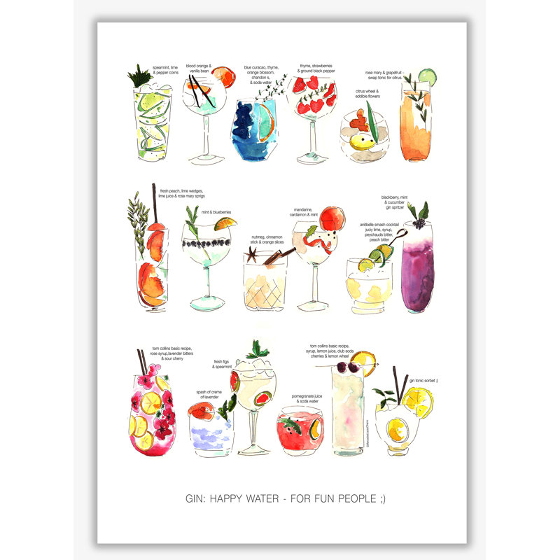 Gin: Happy Water - For Fun People - Print, No Frame, 42 cm H x 29.7 cm W x 1 cm D
