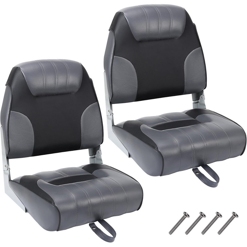 2-Pack Low Back Folding Boat Seats, Waterproof Marine Chairs for Jon Boats & Speedboats
