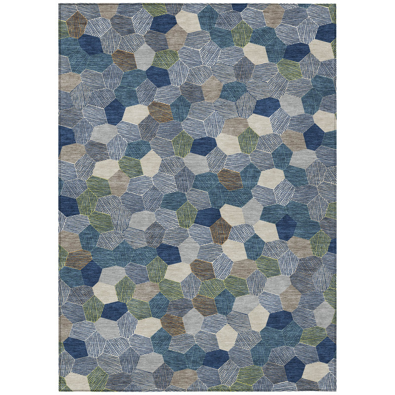 Machine Washable Indoor/Outdoor Chantille ACN2573 Geometric Rug, 8' x 10', Navy