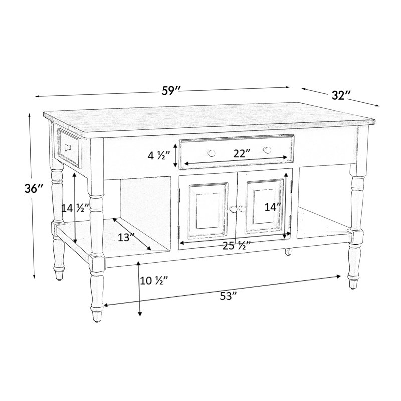 Brookstonval Solid Wood Kitchen Island, Gray/Light Black