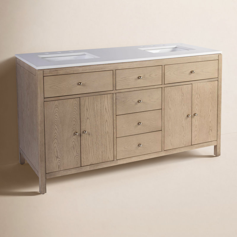 Celine 60 in Double Sink Bathroom Vanity with Quartz Top, Brown