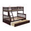 Lit simple superposé au dessus d'un lit double avec tiroirs, lit superposé en bois convertible avec échelles et deux tiroirs de rangement-236074754