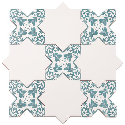 Siena 5 in. White Star with Pistachio Green Cross Deco Matte Ceramic Wall and Floor Tile (10.76 sq ft/case) - 54 Pack