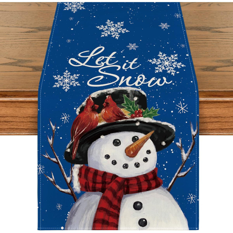 Artoid Mode Burgundy Snowman Let It Snow Winter Table Runner, Seasonal Christmas Kitchen Dining Table Decoration For Home Party Indoor
