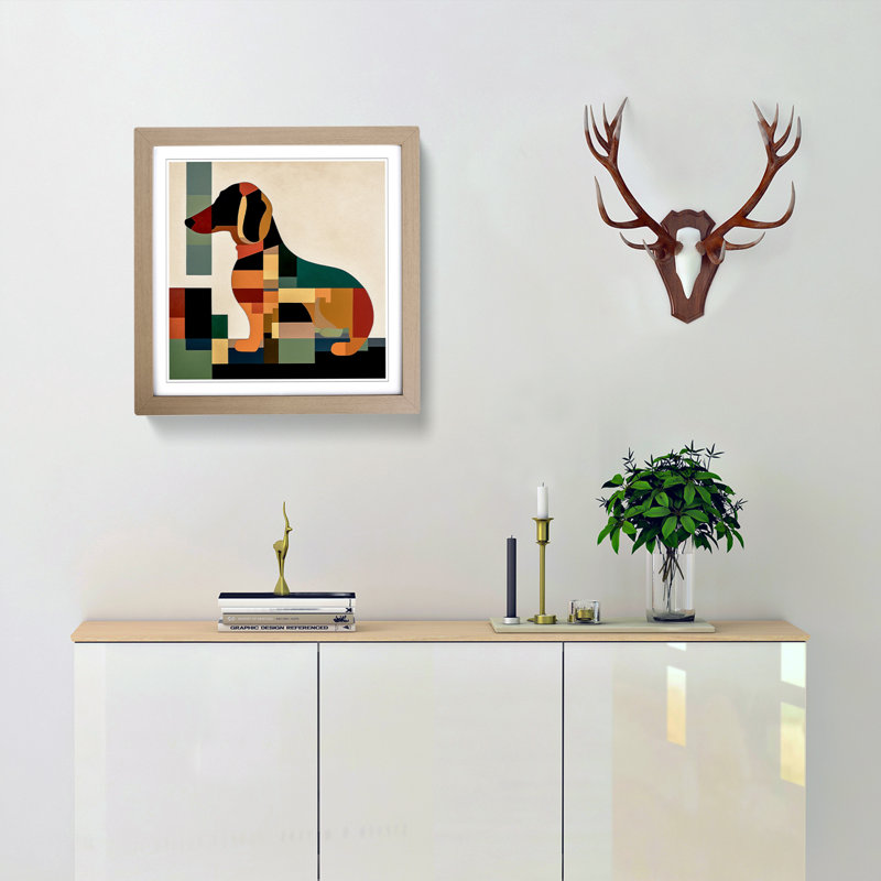 Dachsund Suprematism - Framed Print, Oak