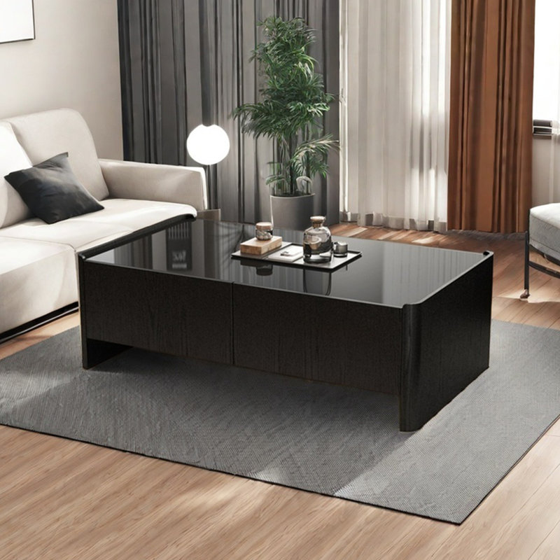 Table basse rectangulaire en verre trempé, Noir, noir, noir, noir, H 17,7 po x L 47,2 po x l 23,6 po