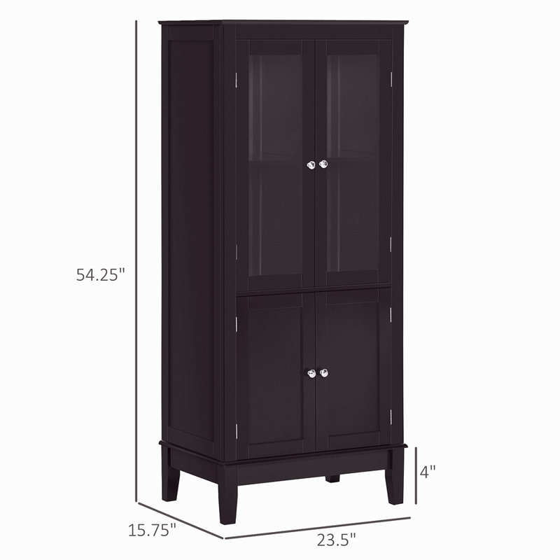 Armoire de salle de bain avec 2 armoires de rangement, porte en verre trempé, tour à linge autoportante avec tablettes réglables pour le salon