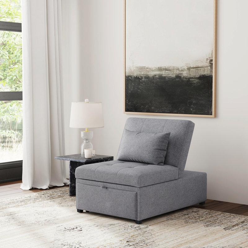Hulse 3-In-1 Upholstered Convertible Sleeper Chair, Gray Polyester
