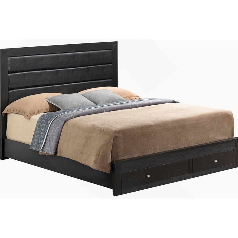 Sleek Transitional Black Storage Bed, Queen