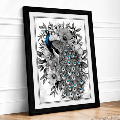 Ornamental Peacock Study Botanical - Framed Print
