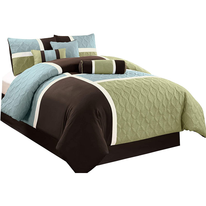 Upland Patchwork 7 Piece Comforter Set, King Comforter + 6 Additional Pieces, Coffee