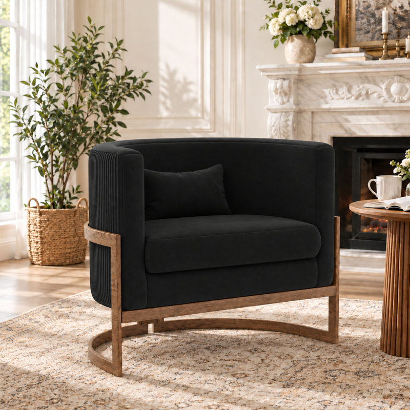 Fauteuil Shelbi 31Cm W, Velours noir, Gold