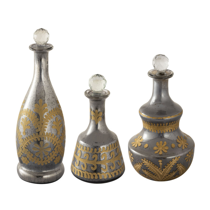 Ensemble de 3 bouteilles Kemal - argent antique