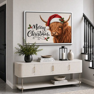 «Merry Christmas Highland Cow», impression sur toile, impression sur toile encadrée