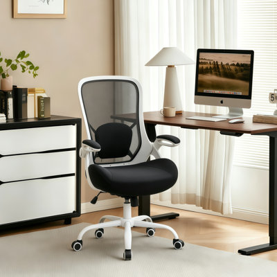 Ergonomic Home Ofiice Mesh Chair, Task Chair with Flip-Up Arms and Memory Foam Seat Cushion, Black& White