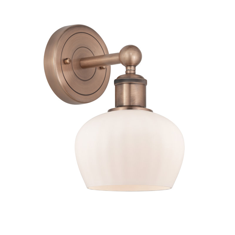 Canute Armed Sconce, Matte White, Antique Copper