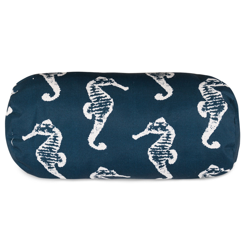 Sea Horse Round Bolster Throw Pillow, Navy