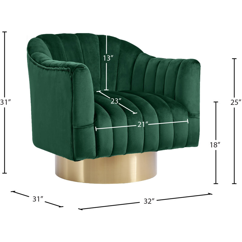 Fauteuil d'appoint pivotant en velours Farrah, Velours vert, Or
