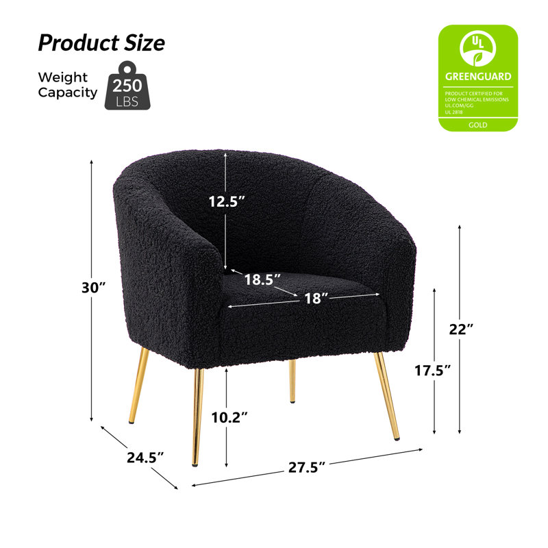 Dawson Boucle Barrel Chair With Metal Legs, Black 100% Polyester