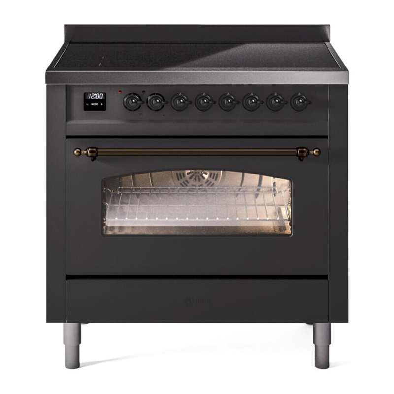 ILVE Nostalgie II Series 36 inch Induction Range with 6 Induction Elements (Glass Door), Graphite Matte/Bronze