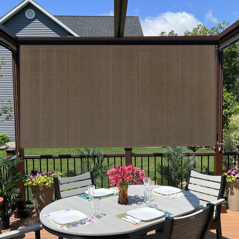 Outdoor Semi Sheer Roll-Up Shade, Mocha, 96"W x 96"L