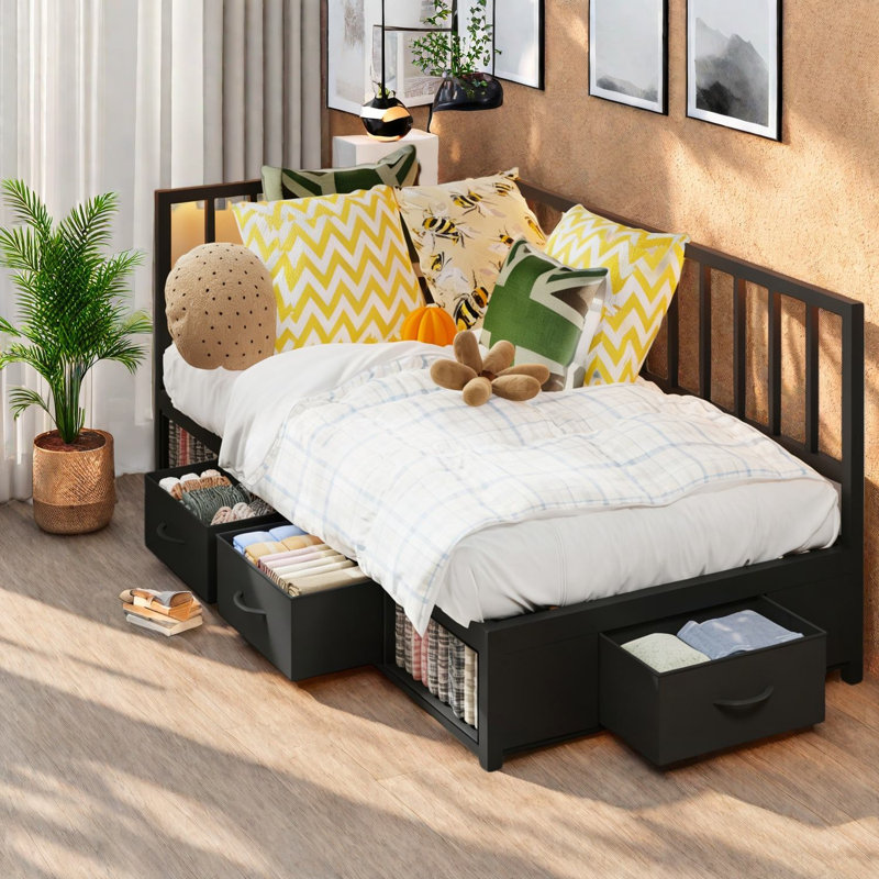 Lit de jour en métal peu encombrant avec tiroirs de rangement, lits d'angle modernes en MDF