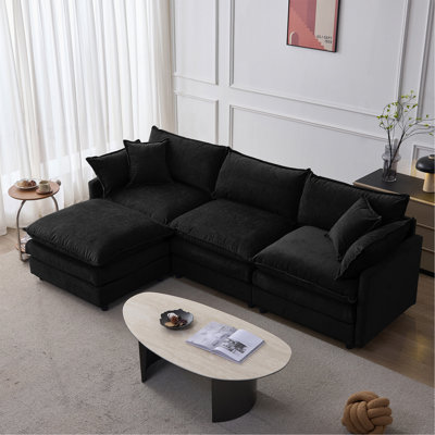 Canapé modulaire de 105 po en tissu de chenille rembourré de 105 po avec canapé à 3 places et repose-pieds noir
